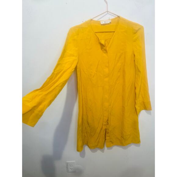 TORY BURCH Women's Yellow Golden 100% Silk Crew Neckline Sophia Dress Size 2 - Picture 7 of 11